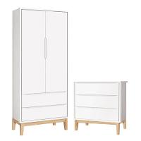 Cômoda Gaveteiro E Guarda Roupa Infantil 2 Portas New Classic Branco Com Pés Madeira Natural - Reller - 1