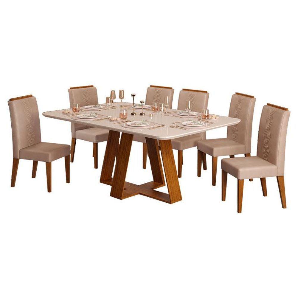 Mesa De Jantar Kiara Freijó Off White Com 6 Cadeiras Yasmin Freijó Veludo Kraft - Dj Móveis - 1