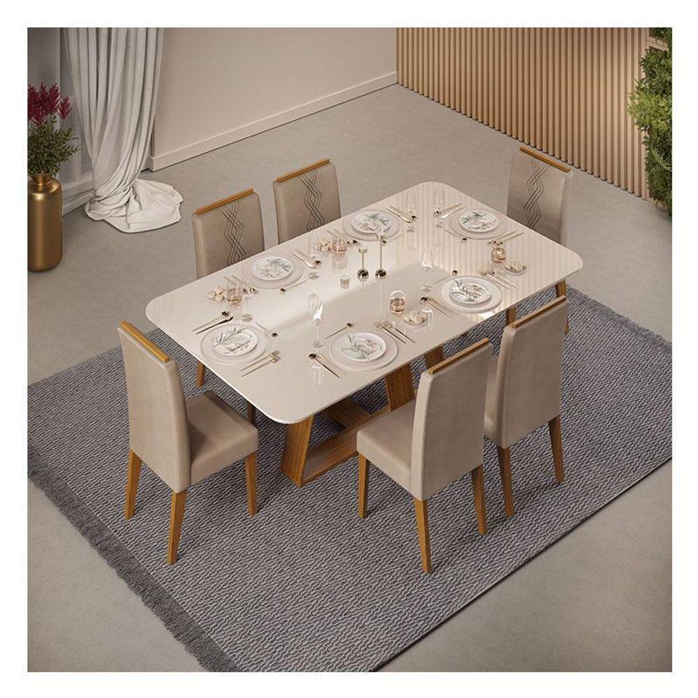 Mesa De Jantar Kiara Freijó Off White Com 6 Cadeiras Yasmin Freijó Veludo Kraft - Dj Móveis - 2