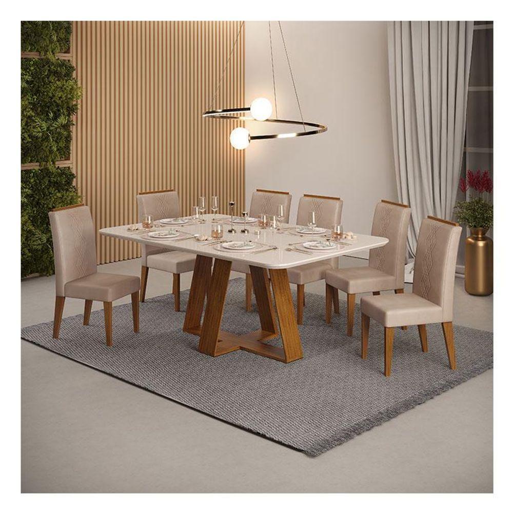 Mesa De Jantar Kiara Freijó Off White Com 6 Cadeiras Yasmin Freijó Veludo Kraft - Dj Móveis - 3