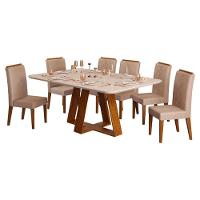 Mesa De Jantar Kiara Freijó Off White Com 6 Cadeiras Yasmin Freijó Veludo Kraft - Dj Móveis - 1