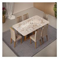 Mesa De Jantar Kiara Freijó Off White Com 6 Cadeiras Yasmin Freijó Veludo Kraft - Dj Móveis - 2