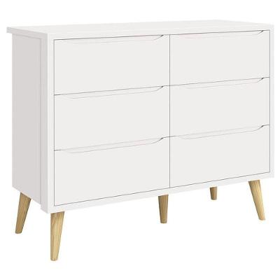 Cômoda Infantil Theo 6 Gavetas MDF com Puxador Embutido Branco Acetinado Natural