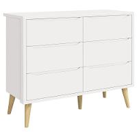 Cômoda Infantil 6 Gavetas Retrô Theo Branco Acetinado Com Pés Natural - Reller - 1