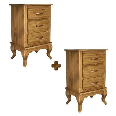 Conjunto 2 Mesas De Cabeceira 3 Gavetas Madeira Maciça Mel Shop Jm
