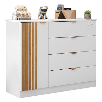 Cômoda Infantil Ayla 4 Gavetas em MDF com Puxador de Alumínio Branco Acetinado