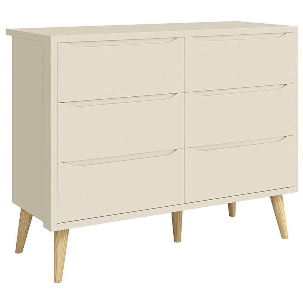 Cômoda Infantil 6 Gavetas Retrô Theo Areia Acetinado Com Pés Natural - Reller - 1