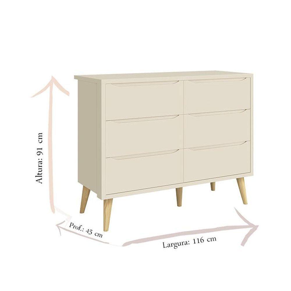 Cômoda Infantil 6 Gavetas Retrô Theo Areia Acetinado Com Pés Natural - Reller - 3