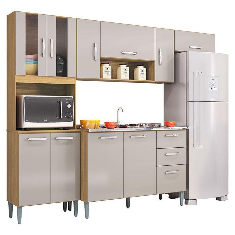 Cozinha Com Balcão De Pia Ambiente Lavínia Damasco Off White - Poquema - 4