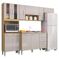 Cozinha Com Balcão De Pia Ambiente Lavínia Damasco Off White - Poquema - 4