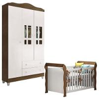 Berço Americano Lara E Guarda Roupa Ariel 3 Portas Branco Acetinado Amadeirado - Carolina - 1