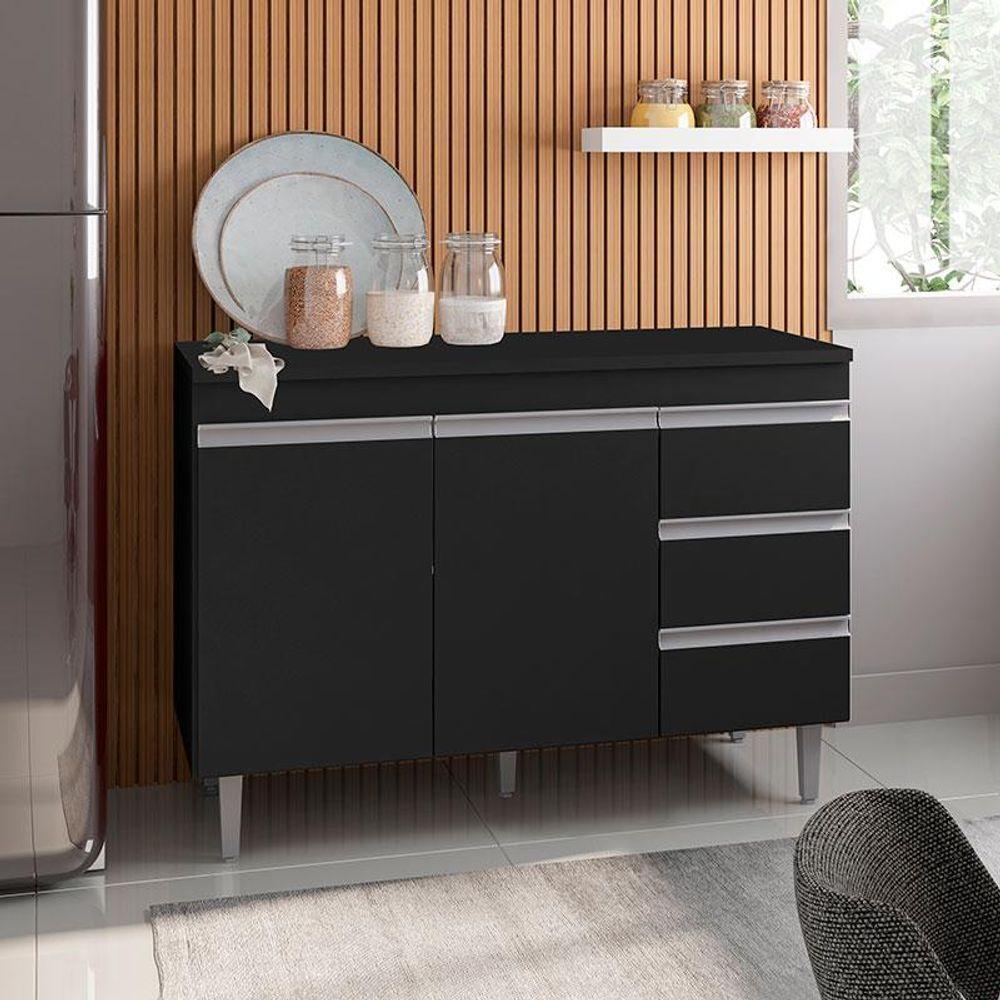 Balcão De Cozinha Andréia Com Tampo 120 Cm Preto Fosco - Ajl - 4