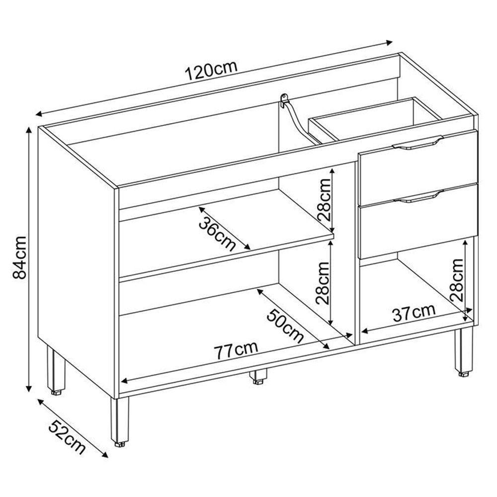 Balcão Para Pia Firenze 120 Cm Avena Grafito - Demóbile - 2