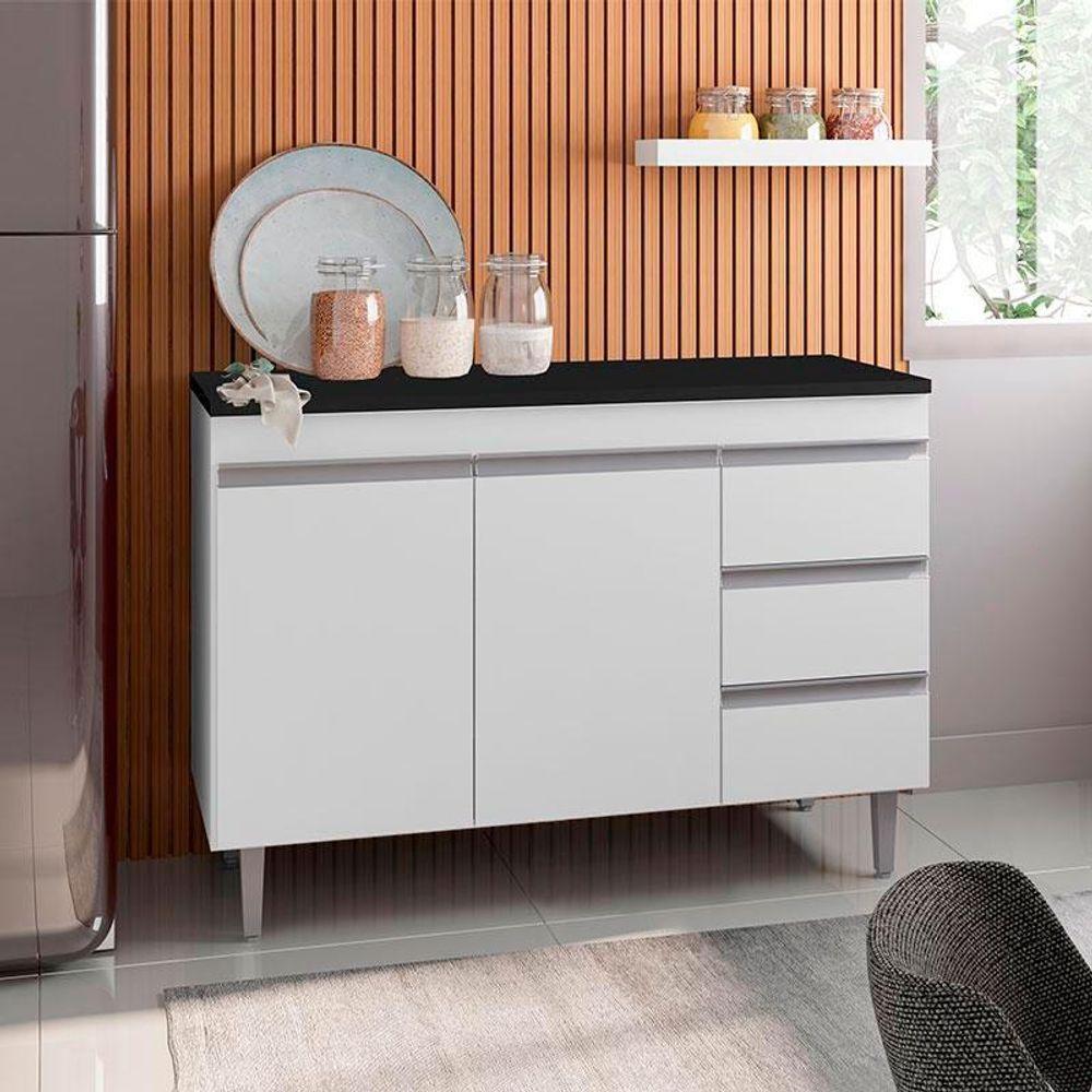 Balcão De Cozinha Andréia Branco Com Tampo 100 Cm Preto Fosco - Ajl - 4