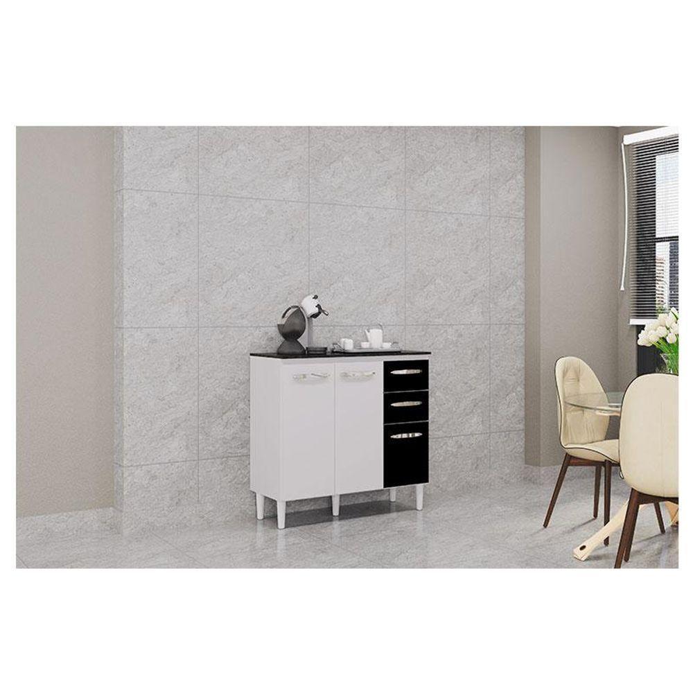 Balcão De Cozinha Ambiente Isadora Branco Preto - Poquema - 1