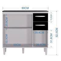 Balcão De Cozinha Ambiente Isadora Branco Preto - Poquema - 2