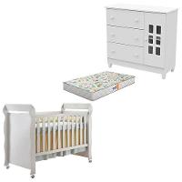 Berço Americano Mirelle E Cômoda Mariah Branco Brilho Com Colchão Gazin - Carolina - 1