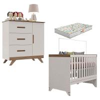 Berço Americano E Cômoda Retro Maya Off White Carvalho Com Colchão Gazin - Canaã - 1