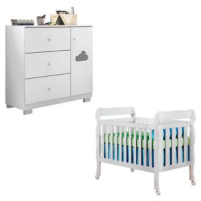 Berço Americano e Cômoda Infantil Lila Ane 1 Porta 3 Gavetas MDF 154 cm Branco Phoenix Baby