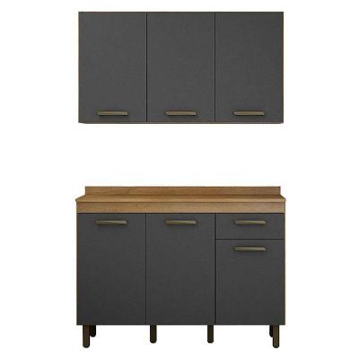 Armário Aéreo E Balcão De Cozinha São Luís Cinamomo Grafite - Valdemóveis