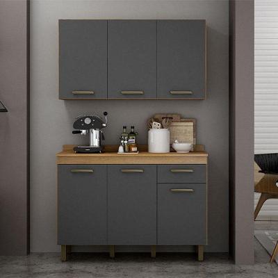 Armário Aéreo E Balcão De Cozinha Ambiente São Luís Cinamomo Grafite - Valdemóveis