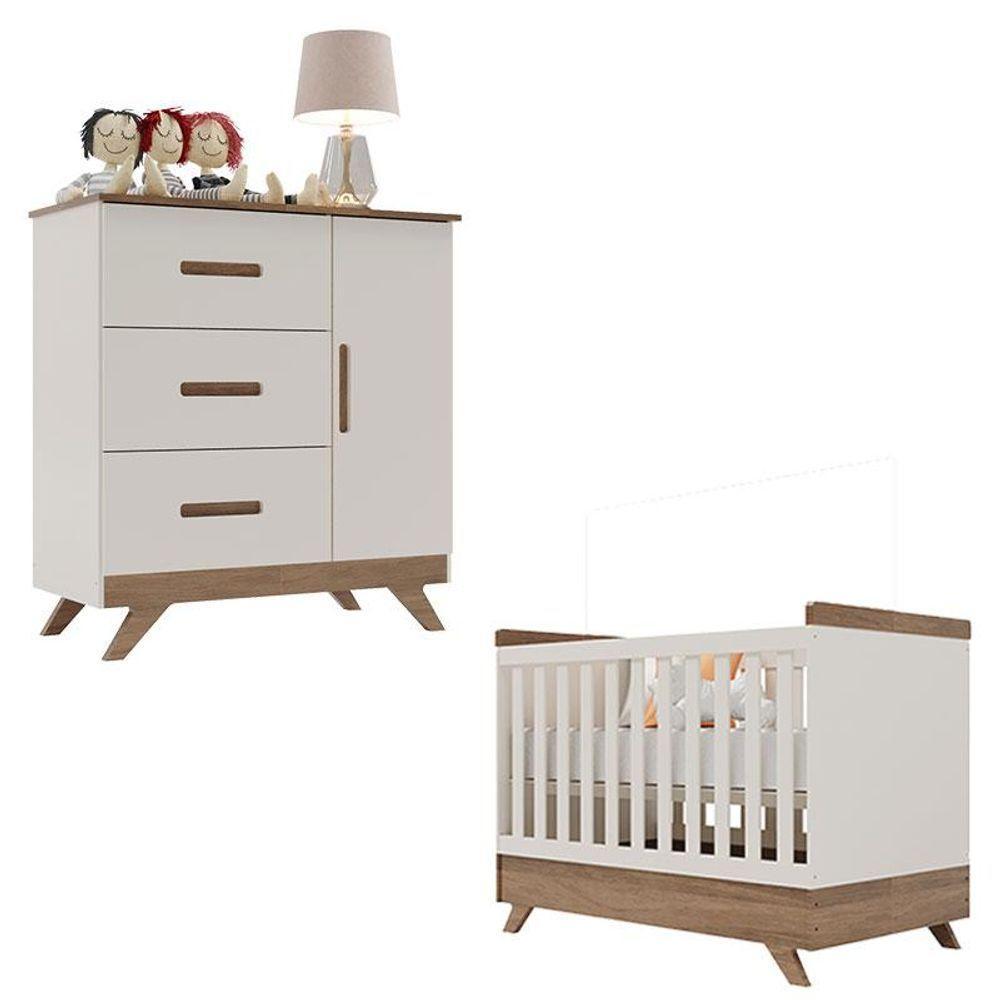 Berço Americano Vitória E Cômoda Infantil Retro Maya Ambiente Off White Carvalho - Canaã - 6