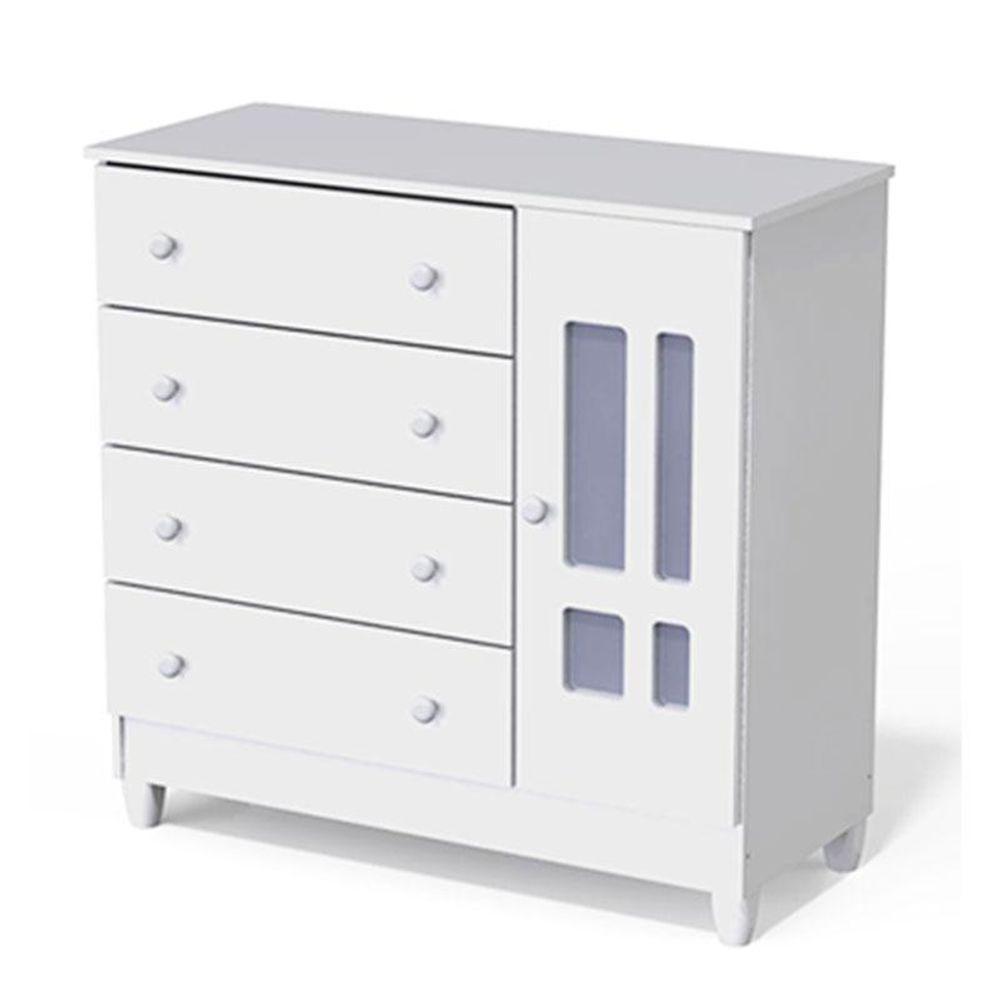 Cômoda E Guarda Roupa Infantil Ariel 4 Portas Branco Brilho - Carolina - 5