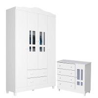 Cômoda E Guarda Roupa Infantil Ariel 4 Portas Branco Brilho - Carolina - 1