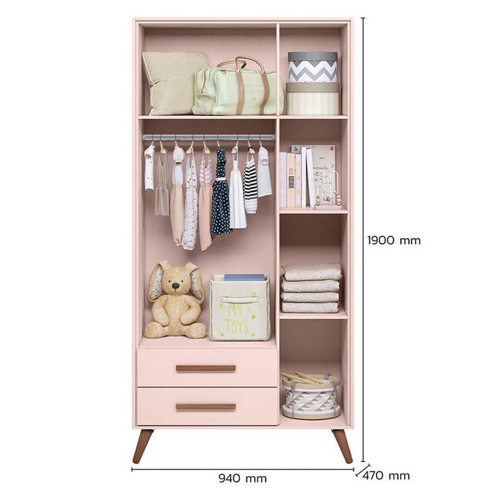 Berço Americano 3820 E Guarda Roupa Roupa 3830 Q Encanto Retrô Rosa Com Colchão Da Ortobom - Qmovi - 5