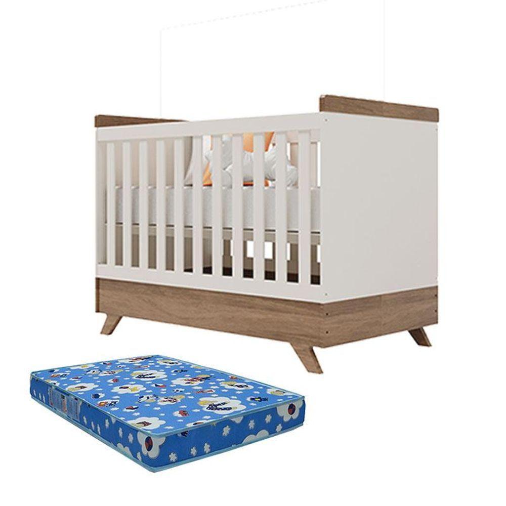 Berço Americano Retro Vitória Off White Carvalho Com Colchão Ortobom - Canaã - 1