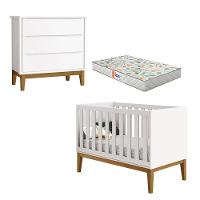 Berço Americano E Cômoda Gaveteiro New Classic Branco Com Pés Madeira E Colchão Gazin - Reller - 1