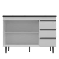 Balcão De Cozinha Andréia Branco Com Tampo 120 Cm Preto Fosco - Ajl - 3