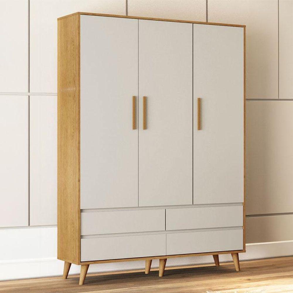 Berço Americano Ludmila E Guarda Roupa Infantil Lorena 3 Portas Off White Bétula Com Colchão Gazin Baby - 3