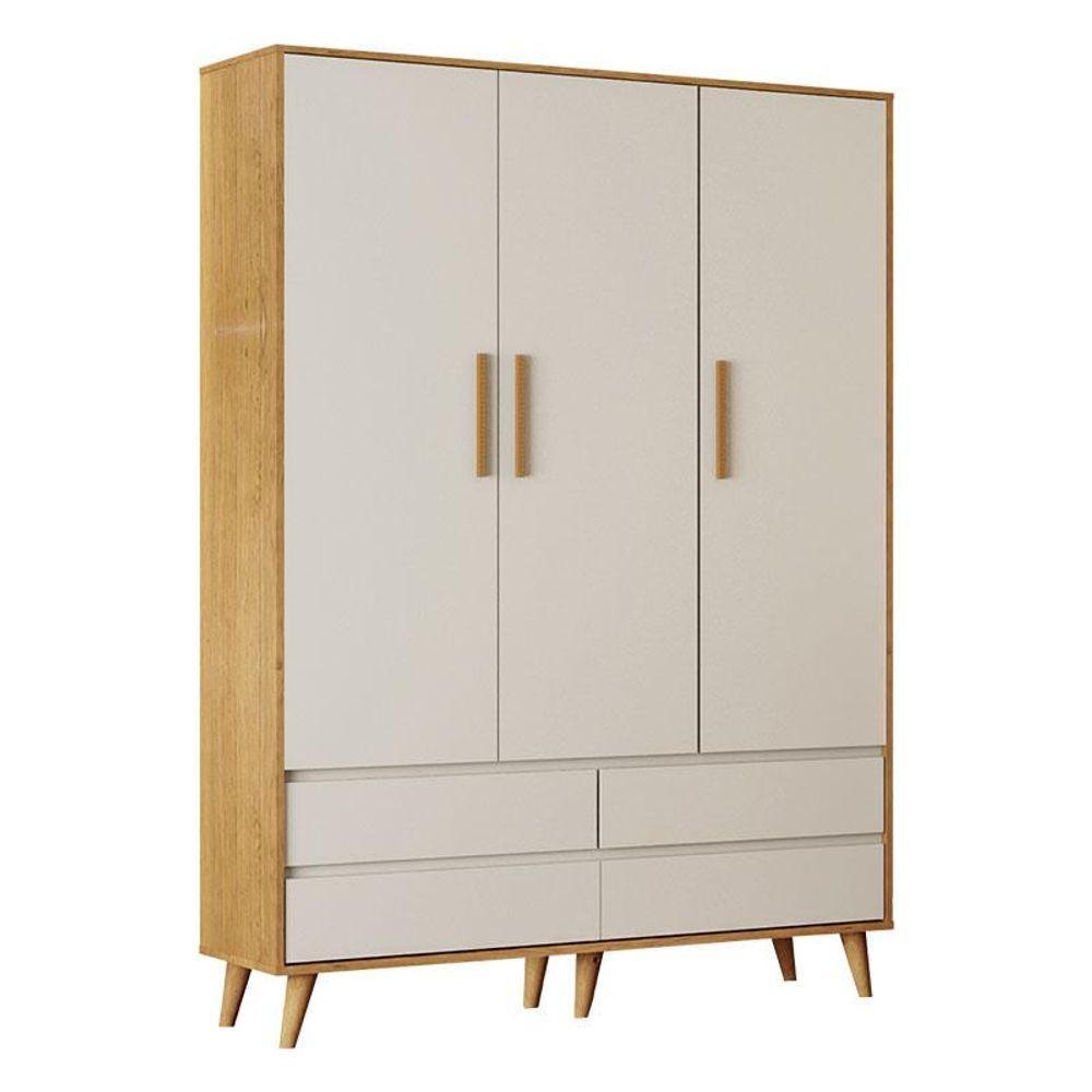 Berço Americano Ludmila E Guarda Roupa Infantil Lorena 3 Portas Off White Bétula Com Colchão Gazin Baby - 4