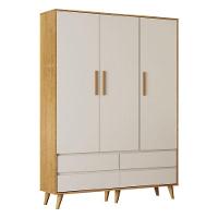 Berço Americano Ludmila E Guarda Roupa Infantil Lorena 3 Portas Off White Bétula Com Colchão Gazin Baby