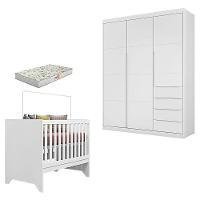 Berço Americano Maya E Guarda Roupa Infantil Blenda Branco Acetinado Com Colchão Gazin - 1