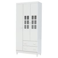 Berço Americano Lila E Guarda Roupa Mariah 3 Portas Branco Brilho Com Colchão - Carolina