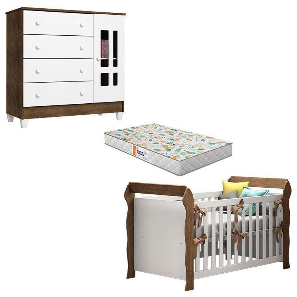 Berço Americano Lara E Cômoda Ariel Branco Acetinado Amadeirado Com Colchão Gazin - Carolina - 7