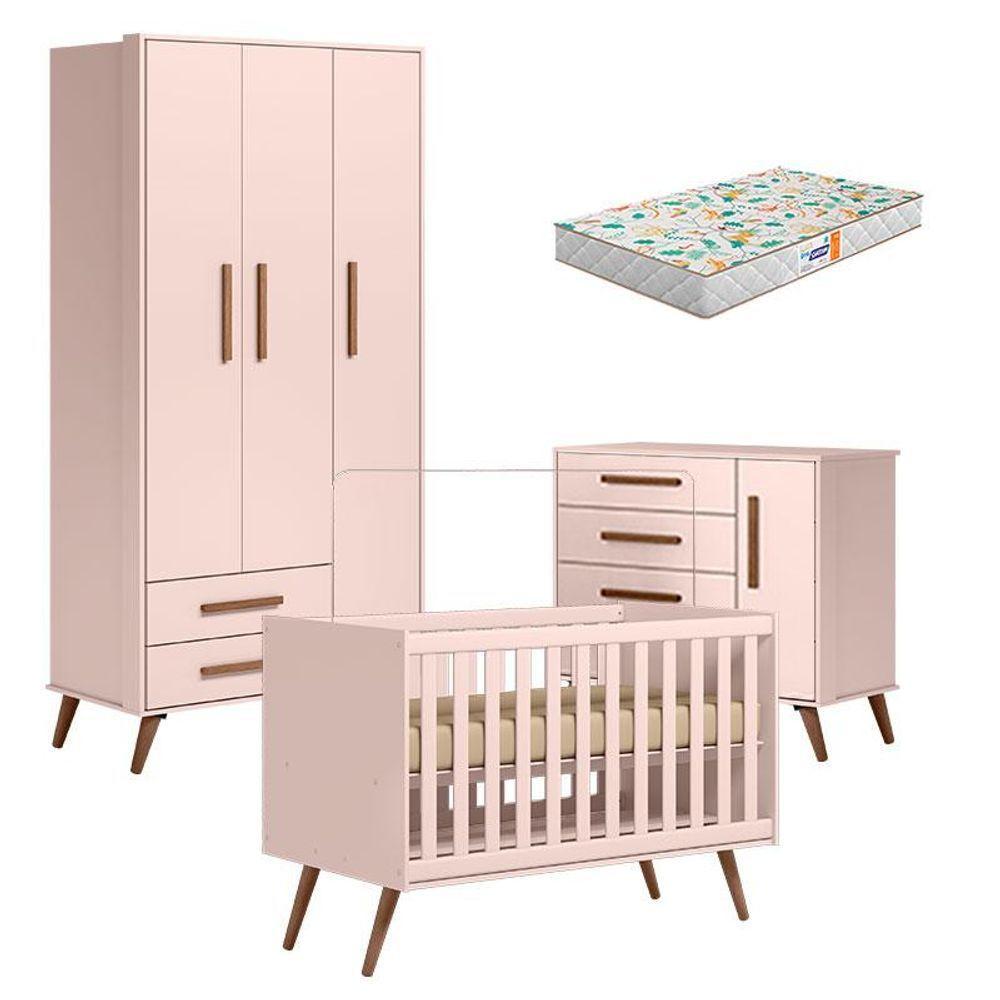 Quarto De Bebê Q Encanto Retrô Rosa Com Colchão Gazin - Qmovi - 1