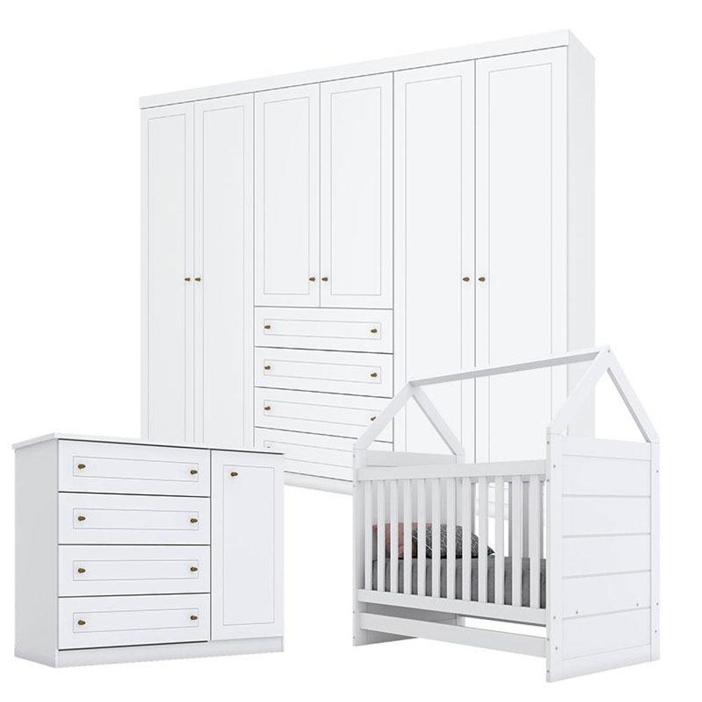 Quarto De Bebê Mississipi 6 Portas Com Berço Montessoriano Branco - Henn - 1