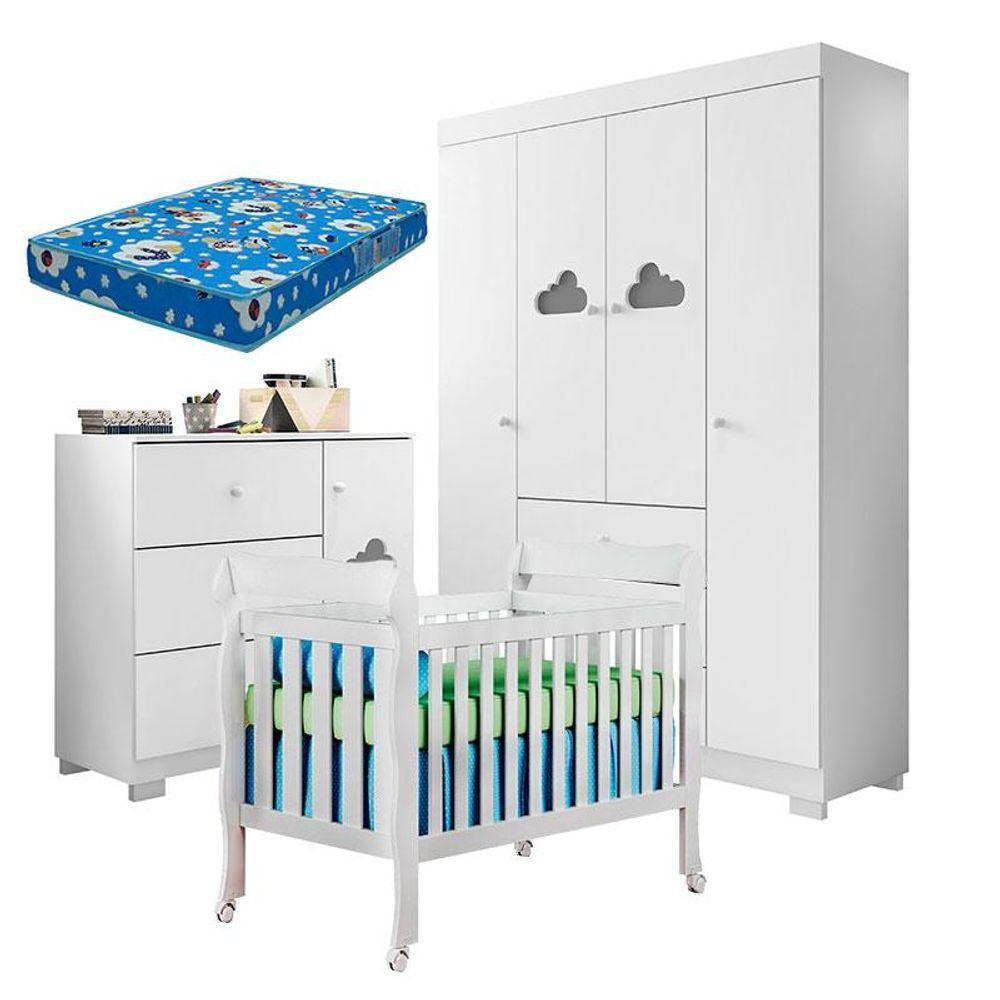 Quarto De Bebê Ane Com Berço Americano Lila Branco Brilho E Colchão Ortobom - Phoenix Baby - 1