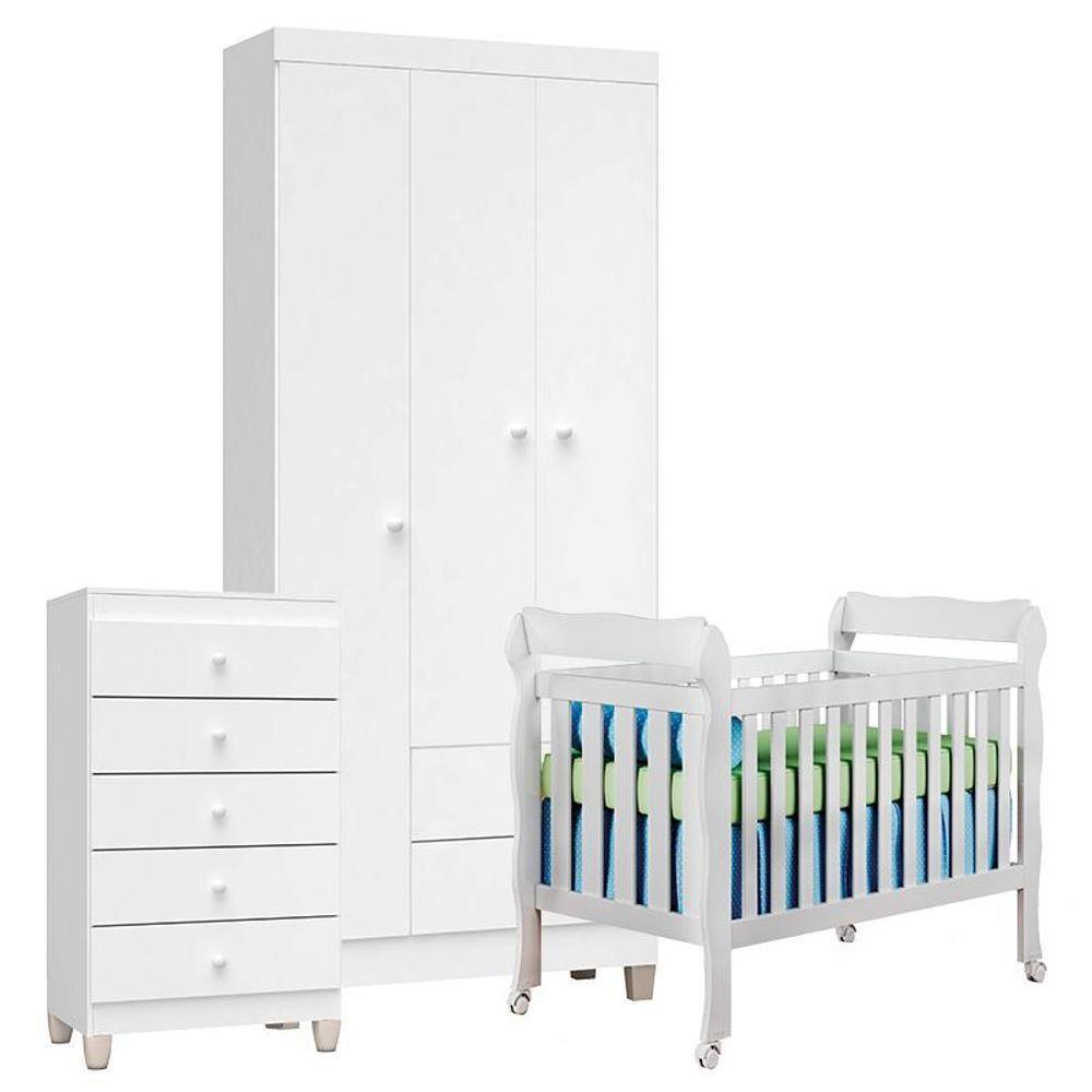 Quarto De Bebê 3 Portas Com Gaveteiro Ternura Baby E Berço Lila Branco Brilho - Incorplac - 1