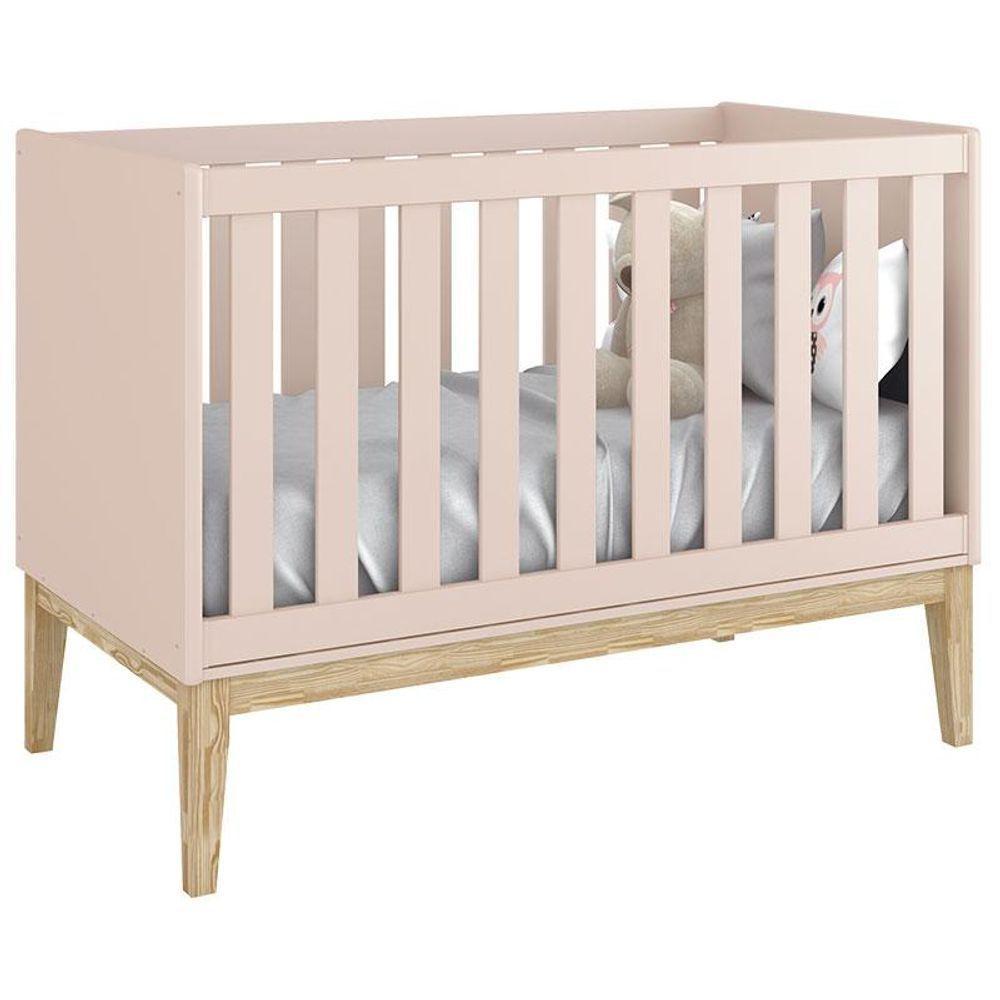Quarto De Bebê Classic 3 Portas Rosa Com Pés Madeira Natural - Reller - 4