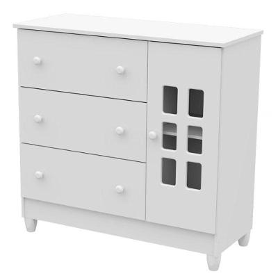 Cômoda Infantil com Porta Mariah 3 Gavetas em MDF Branco Brilho para Quarto de Bebê