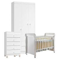 Quarto De Bebê 3 Portas Com Gaveteiro Ternura Baby E Berço Mirelle Branco Brilho - Incorplac - 1