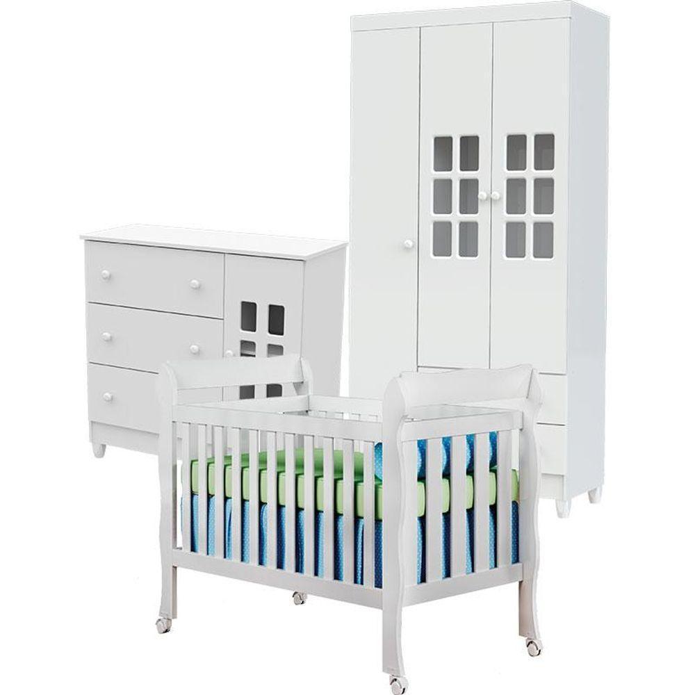 Quarto De Bebê Mariah 3p Com Berço Lila Branco Brilho - Carolina - 1