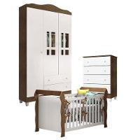 Quarto De Bebê Ariel 3 Portas Com Gaveteiro E Berço Lara Branco Acetinado Amadeirado - Carolina - 1