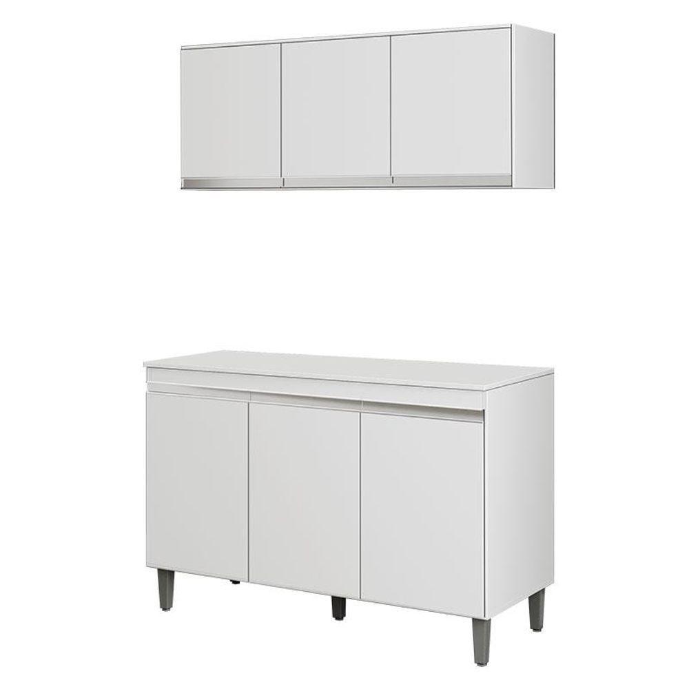 Balcão De Cozinha Manu Com Tampo 120 Cm E Armário Aéreo Andréia Branco Brilho - Ajl - 1