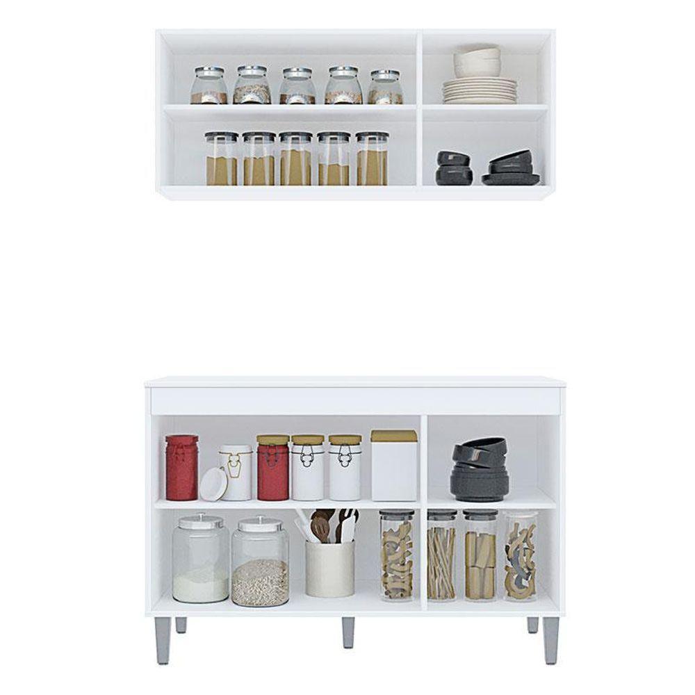 Balcão De Cozinha Manu Com Tampo 120 Cm E Armário Aéreo Andréia Branco Brilho - Ajl - 3