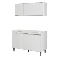 Balcão De Cozinha Manu Com Tampo 120 Cm E Armário Aéreo Andréia Branco Brilho - Ajl - 1